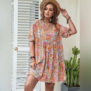 Floral Bohemian Oversized Babydoll Dress Womens Plus 1x